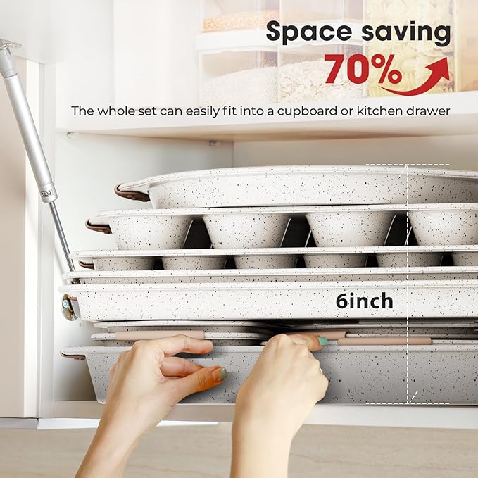 11-Piece Baking Pans Set Nonstick, Stackable Bakeware, Toxin-Free Baking Pans Set with Silicone