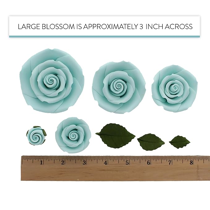 Global Sugar Art Exquisite Rose & Leaf Tray Sugar Cake Flowers, Blue Unwired, 5 Count by Chef Alan
