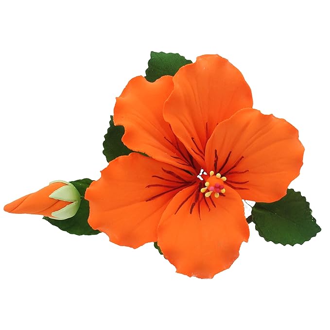 Global Sugar Art Hibiscus Sugar Cake Flowers Spray, Orange Hawaiian Cake Flower Large, 1 Count by