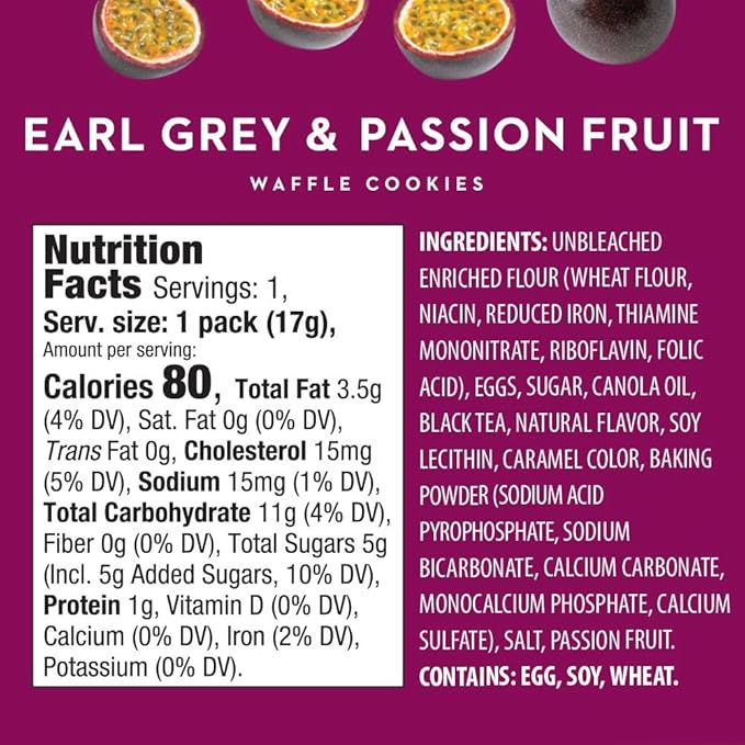 Reko Tea Fusions Waffle Cookies, Earl Grey & Passion Fruit - Individually Wrapped Single Serve