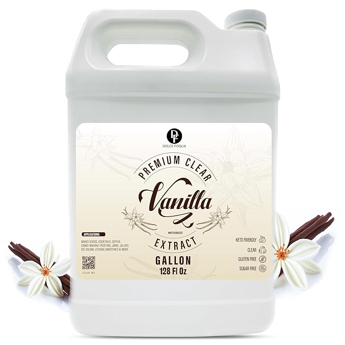 Dolce Flav Clear Double Strength Imitation Vanilla Extract - 1 Gallon - Gluten-Free, Keto-Friendly