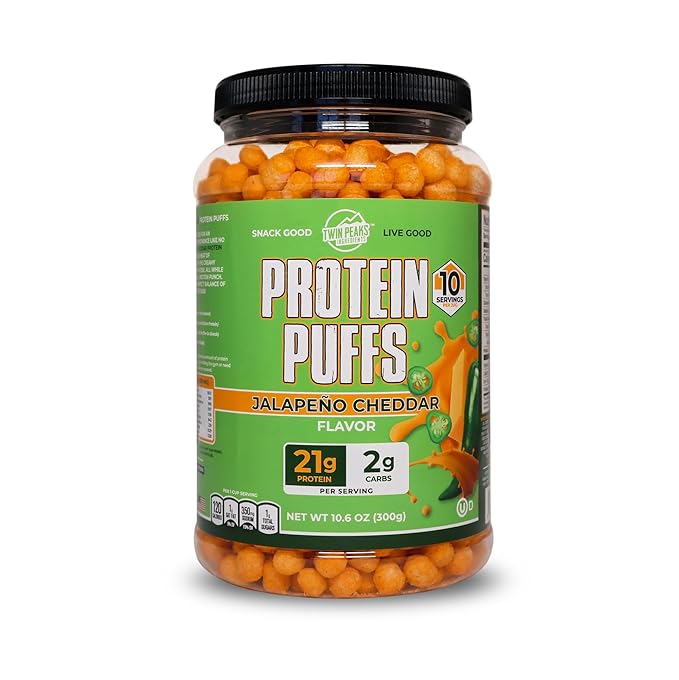 Twin Peaks Protein Puffs - (Jalapeno Cheddar), Keto Friendly, Low Carb Snack (300g, 21g Protein, 2g