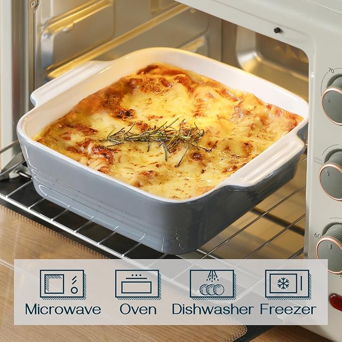 DOWAN 8x8 Baking dish, Square Baking Pan, Ceramic Casserole Dishes for Oven, Cake Pan with Handle