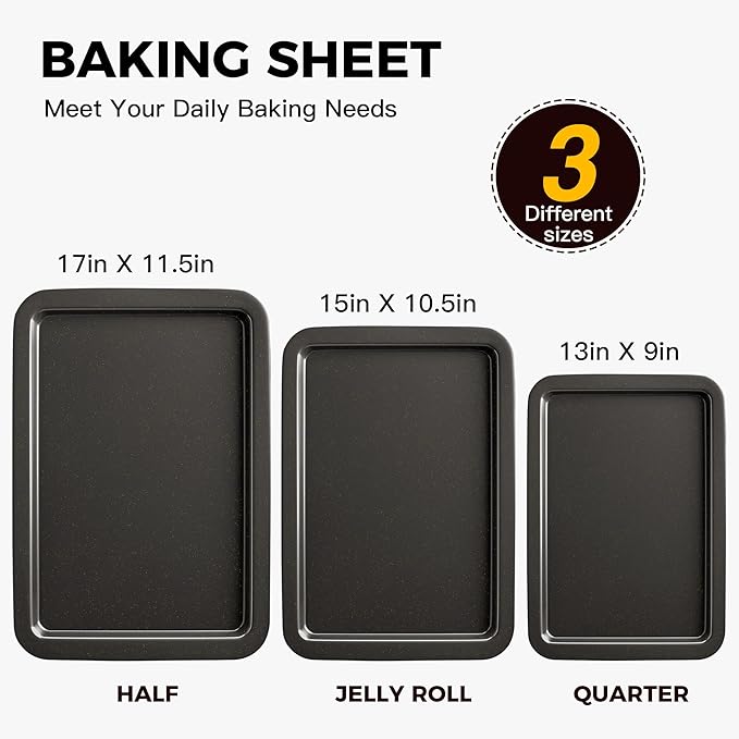 HONGBAKE Ceramic Baking Sheet Pan Set, Cookie Sheet for Oven, Bakeware Sets with Wider Grips, 3