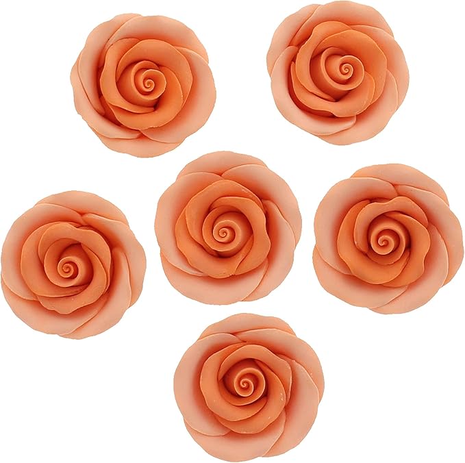 Global Sugar Art Premium Edible Roses, Peach, Unwired, Medium 1.5 inches, 12 Count by Chef Alan