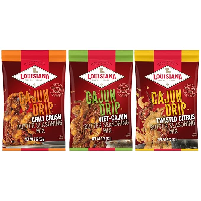 Louisiana Fish Fry Cajun Drip 2oz Bag - Seafood Seasoned Butter Sauce - Elevate your boiled seafood