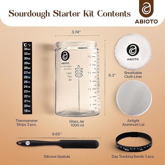 Sourdough Jar Kit, Includes 34 oz Sourdough Starter Jar with Metallic Lid, Silicone Spatula