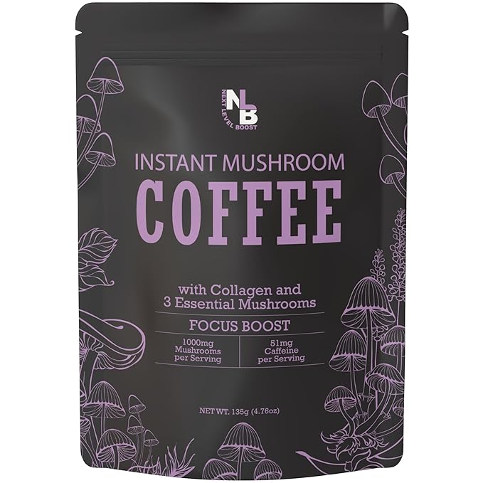 Focus Boost Organic Mushroom Instant Coffee - 135g, 15 Servings Pouch - Healthy Coffee alternative