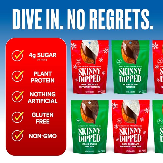 SkinnyDipped Peppermint and Mocha Splash Almonds Variety Pack Bundle, Healthy Snack, Plant Protein