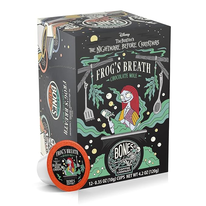 Bones Coffee Company Frog's Breath, Chocolate Mole Flavored Coffee Pods, Low Acid Medium Roast