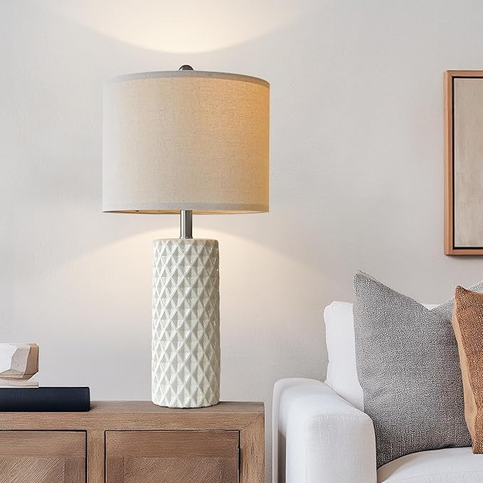 26" Tall Table Lamp for Living Room -Vintage White Lamps Set of 2 Modern Ceramic Lamps for Night