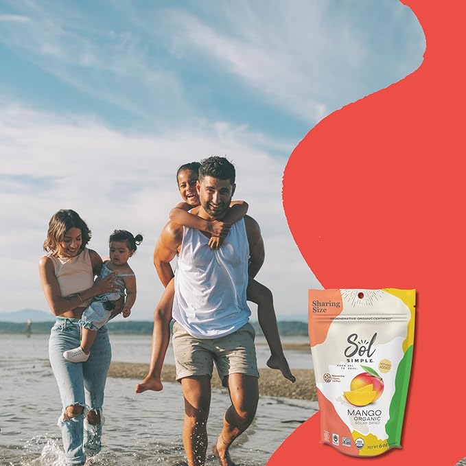 SOL SIMPLE Organic Dried Mango | 6oz Snack Pack (2 Bags Total) | One Ingredient | Vegan | Non-GMO |