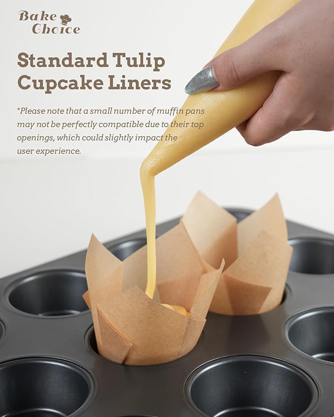 Nordic 75GSM Paper 200pcs Natural Tulip Cupcake Liners for Baking Cups, Unbleached EU Parchment