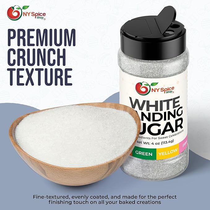 NY Spice Shop White Sanding Sugar - 4 Ounce Sweet Colorful Edible Sprinkles For Candy Dish - Sugar