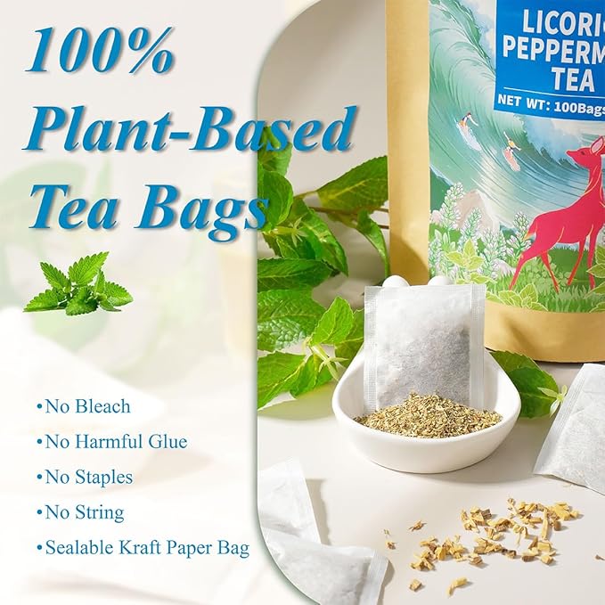 WT WEETEE Licorice Mint Tea Bags 100 Counts, Made 100% Natural & Pure Peppermint & Licorice Root