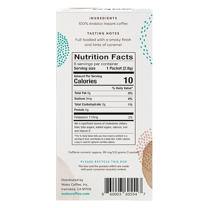 Waka Premium Instant Coffee Sachets — 100% Arabica Freeze Dried Beans — For Hot or Iced Coffee (8