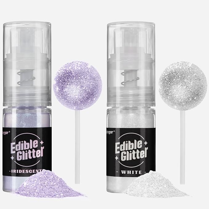 Sujoygar Edible Glitter Spray 2 Colors, White and Iridescent Edible Glitter for Cocktails, Shimmer