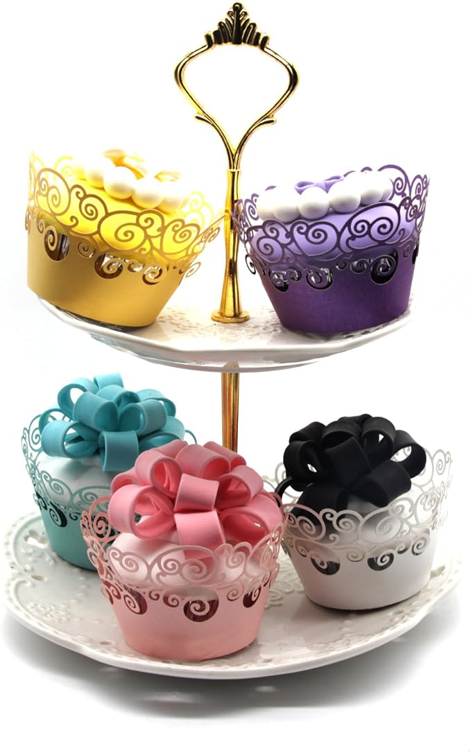 KPOSIYA Cupcake Wrappers 100 Pack Cupcake Wraps in 5 Colors Filigree Artistic Bake Cake Paper Cup