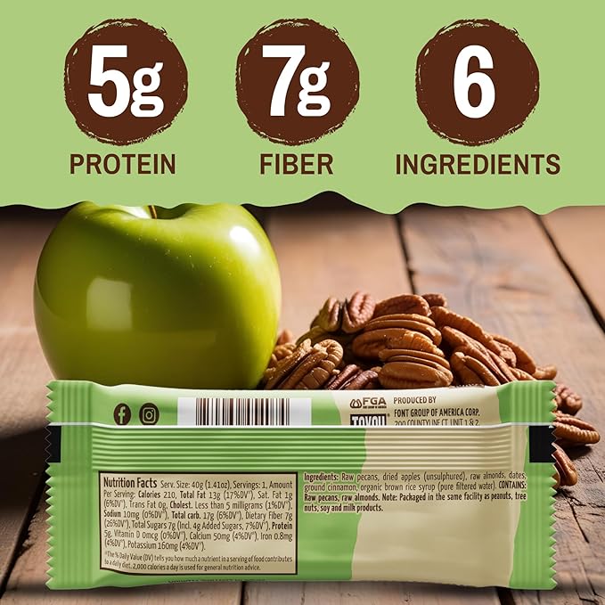 ToYou Chewy Fruit and Nut Bars - Healthy Protein Snacks | Apple Pecan - 1.41 Ounce (Pack of 12) |