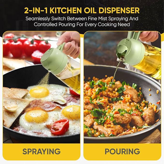 2-in-1 Olive Oil Dispenser Bottle, Spray and Pour, Multi-Use Kitchen Gadget, Food-Grade, Salad