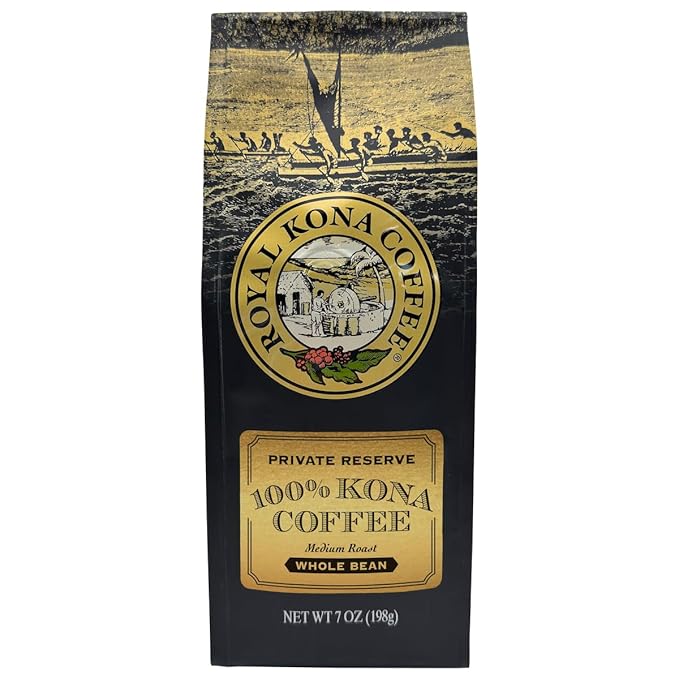 ROYAL KONA COFFEE Whole Bean - 100% Hawaiian Kona Whole Bean Coffee Medium Roast, 7 oz