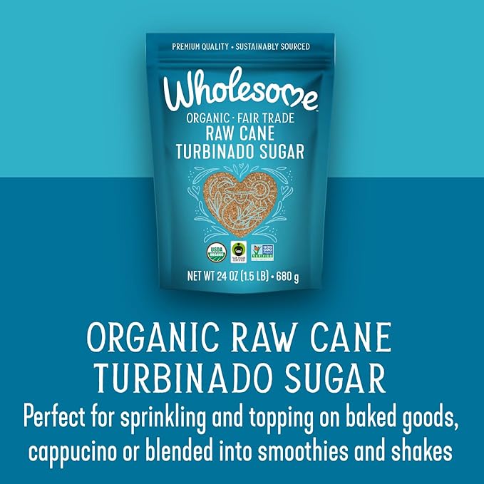 Wholesome Sweeteners 24-Ounce Organic Raw Cane Turbinado Sugar, Fair Trade, Non GMO, Gluten Free &