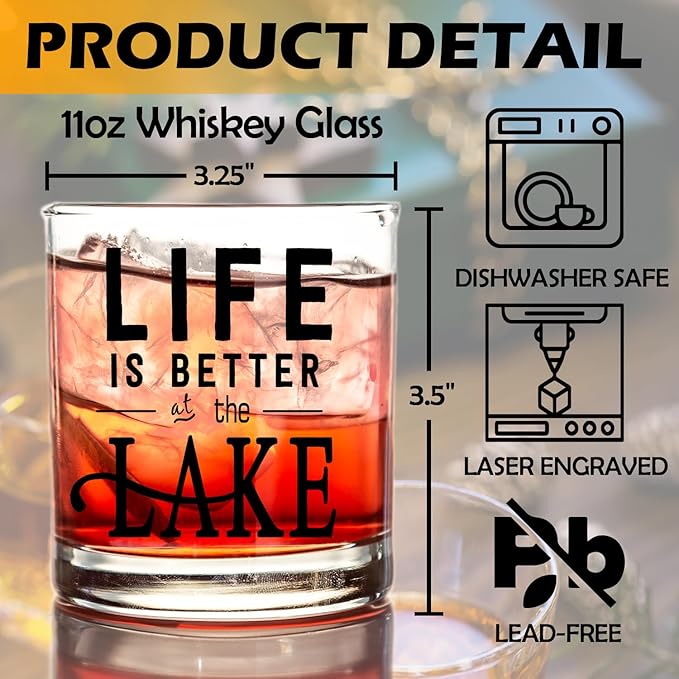 kunlisa Lake Lovers Gifts Whiskey Glasses, Lake House Decor and Gifts, Life Is Better at the Lakes