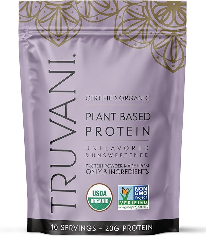Truvani Vegan Pea Protein Powder | Unflavored | 20g Organic Plant Based Protein | 10 Servings |