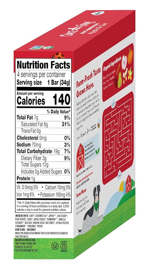 Once Upon A Farm Soft-Baked Bars, Apple & Oat, Kosher, USDA Certified Organic, Non-GMO, 4 Count