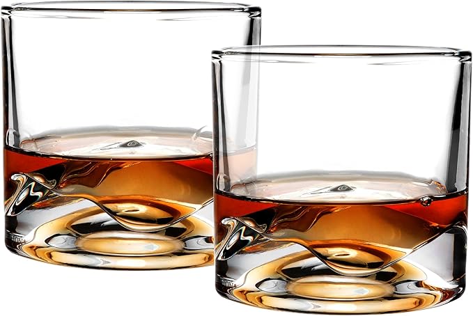 Mont Blanc Heavy Crystal Whiskey Glasses Gift Set of 2, Thick Freezable Bourbon Glass 1lb Each