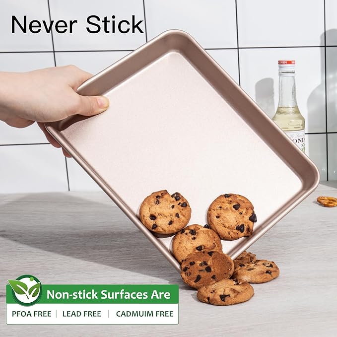 HONGBAKE Toaster Oven Pan Nonstick Set of 2, Premium 1/8 Sheet Pan for Baking, Small Cookie Sheet