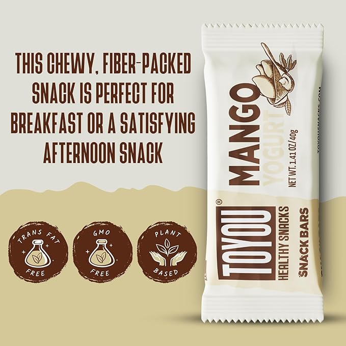 ToYou Chewy Fruit and Nut Bars - Healthy Protein Snacks | Mango Yogurt - 1.41 Ounce (Pack of 12) |