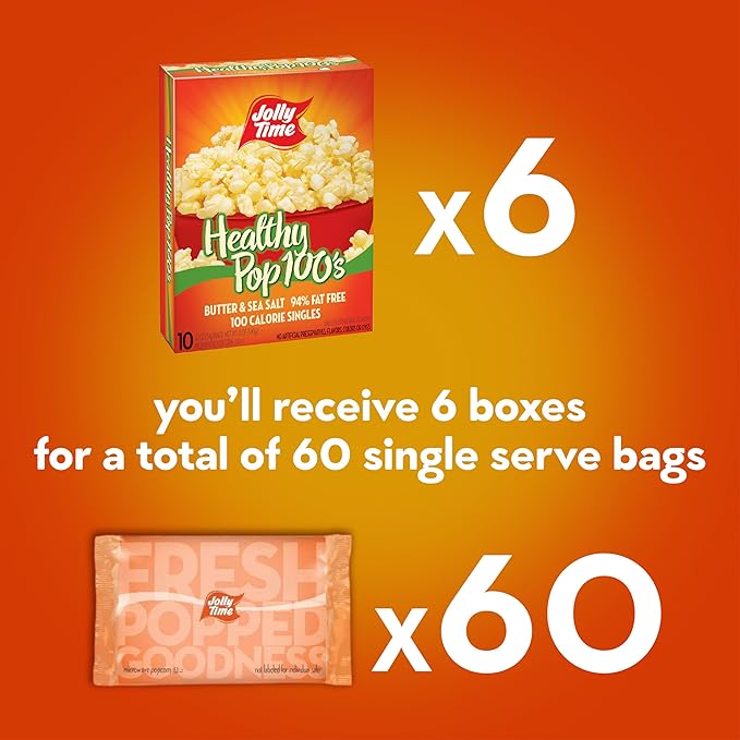 Jolly Time Healthy Pop Microwave Popcorn, 1.2oz Personal Bag, 10 Bags Per Carton (Healthy Pop 100's