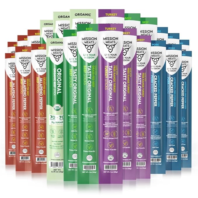 Mission Meats Variety Pack with Certified Organic Beef, Grass Fed, Free Range Turkey, and Cracked