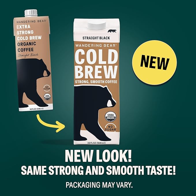 Wandering Bear Extra Strong Organic Cold Brew Coffee, Straight Black, 32 fl oz, 1 pack - Smooth