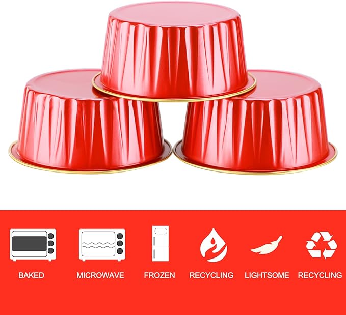 EUSOAR Dessert Cups with Lids, 30pcs 5oz Disposable Aluminum Tin Foil Ramekins Cupcake Baking Cups