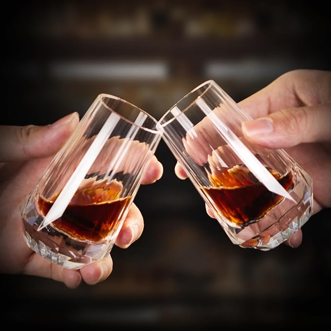 KAMMAK Crystal Whiskey Glasses Set of 2, Handcrafted Shot Glasses Stemless, 3.38oz Hand Blown White