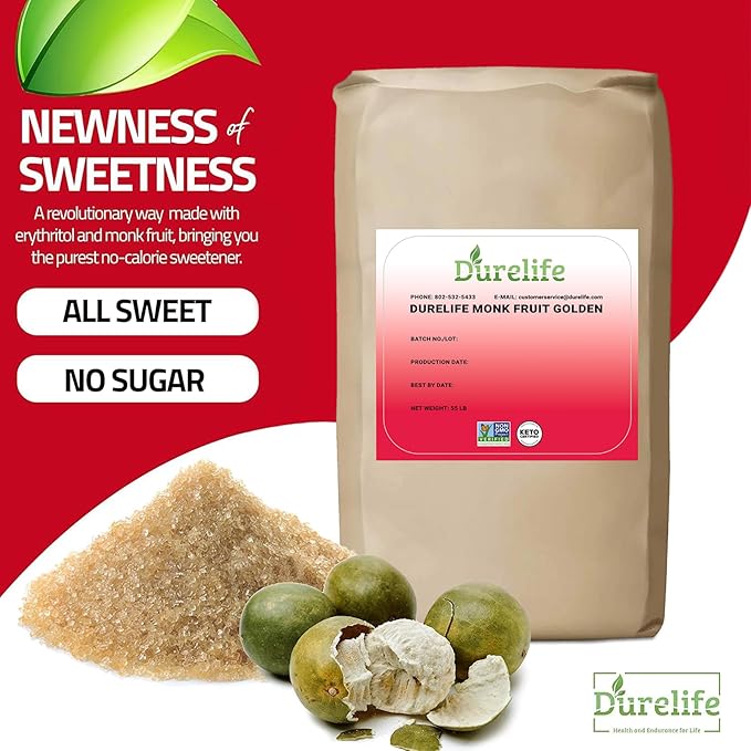 Durelife Golden Monk Fruit Sweetener, 1:1 Sugar Replacement, Keto Diet Friendly, Zero Calorie