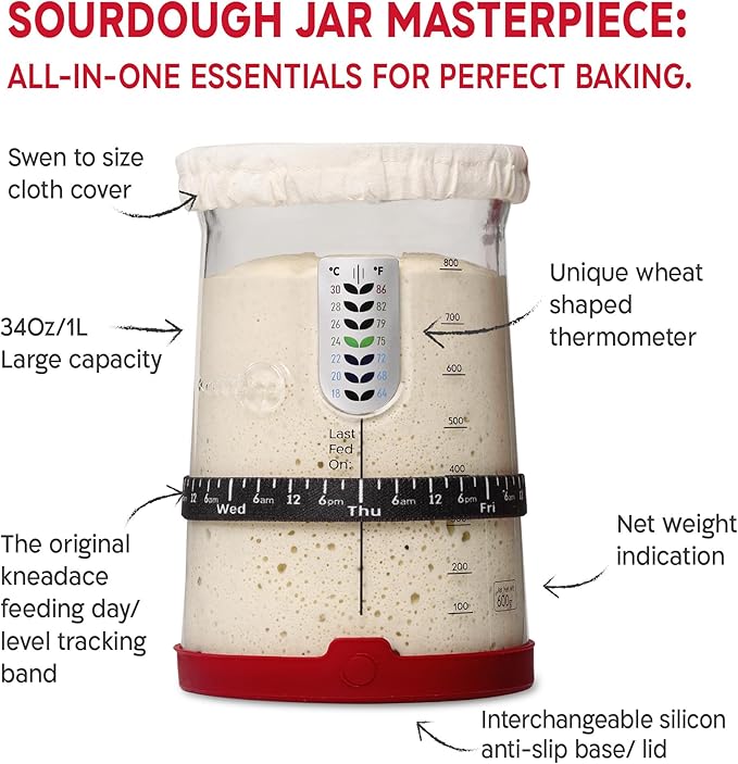 Sourdough Starter Kit (PRO 34oz Jar, 2xOval baskets, Red Bread Lame)