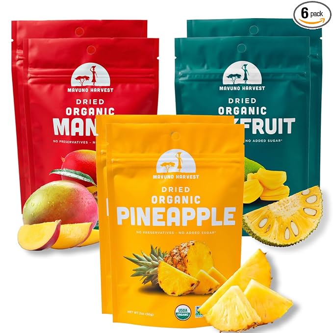 Mavuno Harvest Organic Dried Fruit Variety Pack | Dried Mango, Pineapple, and Jackfruit | Healthy