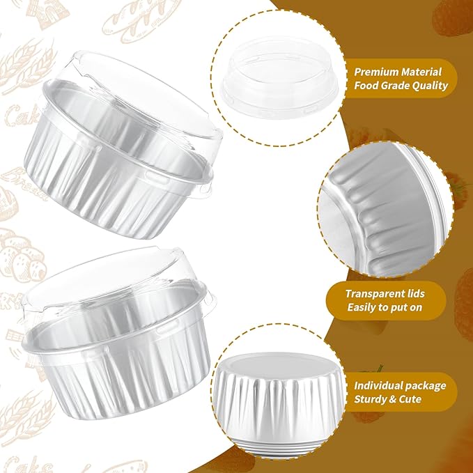 600 Pack Silver Bulk Packaging Mini Cake Pans With Lids, Alluminum Cupcake Containers, 5oz Dessert
