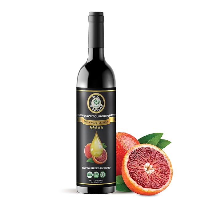 M.G. PAPPAS High Polyphenol Rich Blood Orange-Infused Olive Oil Extra Virgin - Over 500mg/kg - Cold