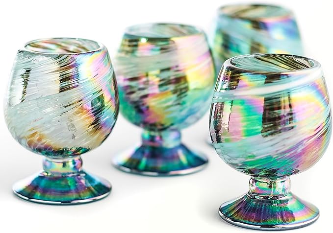 Authentic Mexican Tequila Hand Blown Shot Glasses - Set of 4-2 oz - Mini Glass Snifters - Heavy