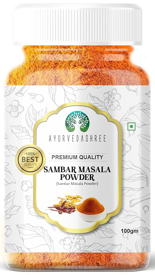 AYURVEDASHREE Sambar Masala (Lentil Soup Spice Blend) 100gm PET Jar | All Natural | Vegan | No
