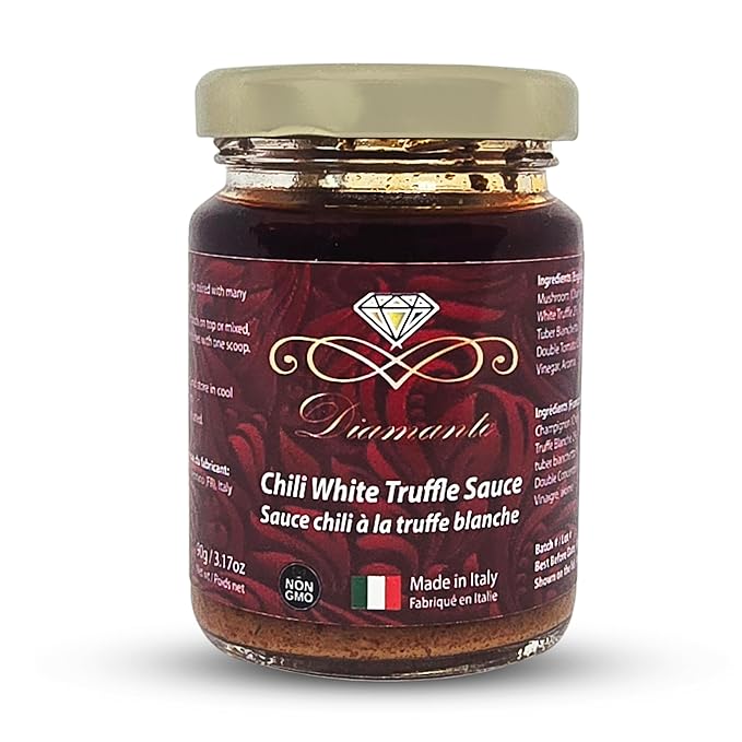 Diamante Italy Chili Truffle Sauce with White Truffles - Hot Sauce for All Cuisines - Authentic