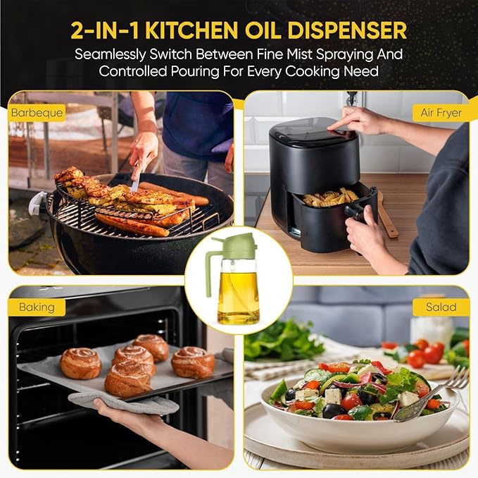 2-in-1 Olive Oil Dispenser Bottle, Spray and Pour, Multi-Use Kitchen Gadget, Food-Grade, Salad