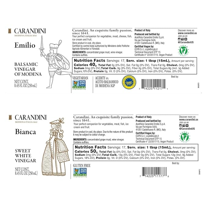 Carandini Emilio Silver Balsamic Vinegar of Modena PGI & Bianca Sweet White Vinegar Combo Set