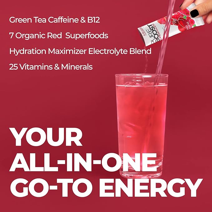 Pureboost Superfoods Clean Energy Booster, Refreshing Energy Drink Mix with 7 Organic Red