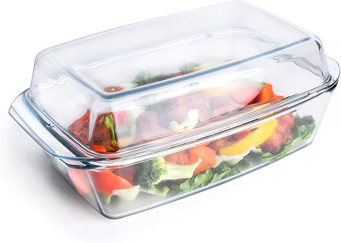 Rectangular Tempered Glass Casserole Dish with Glass Cover - Oven, Freezer and Dishwasher Safe - 3