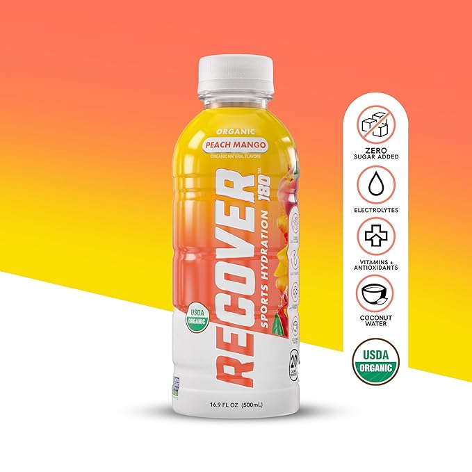 RECOVER 180 Organic Sports Hydration Drink, No Sugar Added, 20 Calorie Sports Beverage, Organic